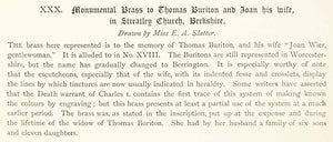 1878 Lithograph Slatter Art Thomas Buriton Joan Weir Brass Streatley Church ZZ15