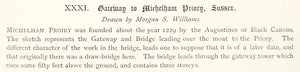 1878 Lithograph Morgan S Williams Art Michelham Priory Gateway Bridge UK ZZ15