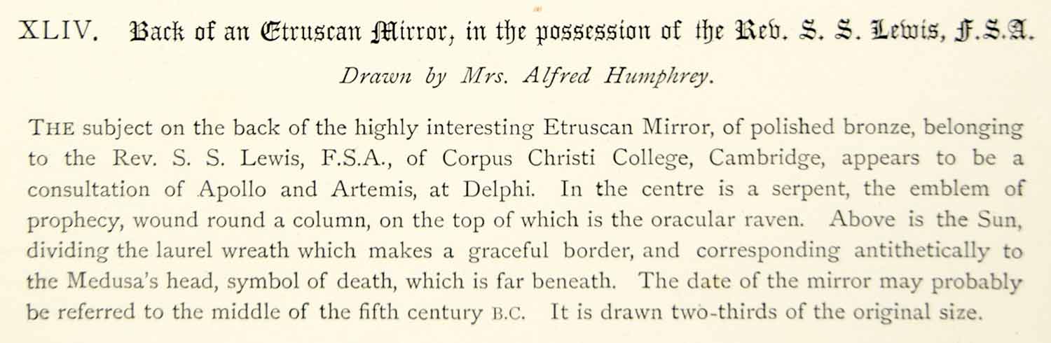 1878 Lithograph E Humphrey Art Etruscan Mirror Roman Mythology Archaeology ZZ15