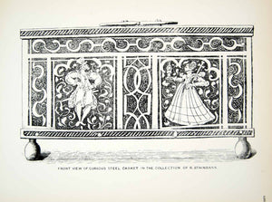 1878 Lithograph Robert Stainbank Art Spanish Casket Elizabethan Era Coffin ZZ15