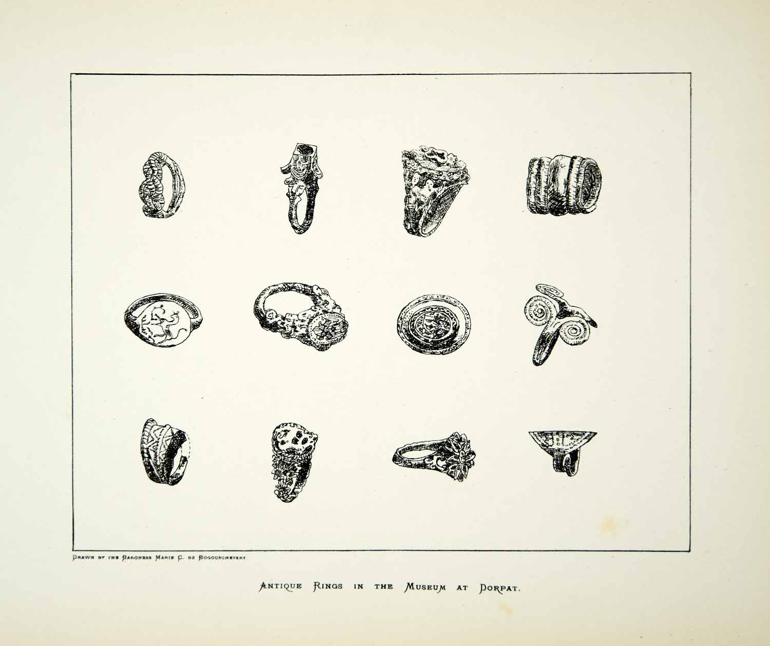 1879 Lithograph Marie de Bogouschefsky Art Ring Jewelry Archaeology Antique ZZ16