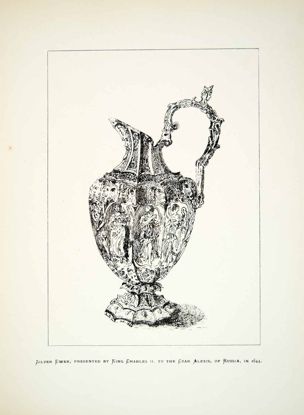 1880 Lithograph Marie C de Bogouschefsky Art Russian Ewer Vase Pitcher Jug ZZ17