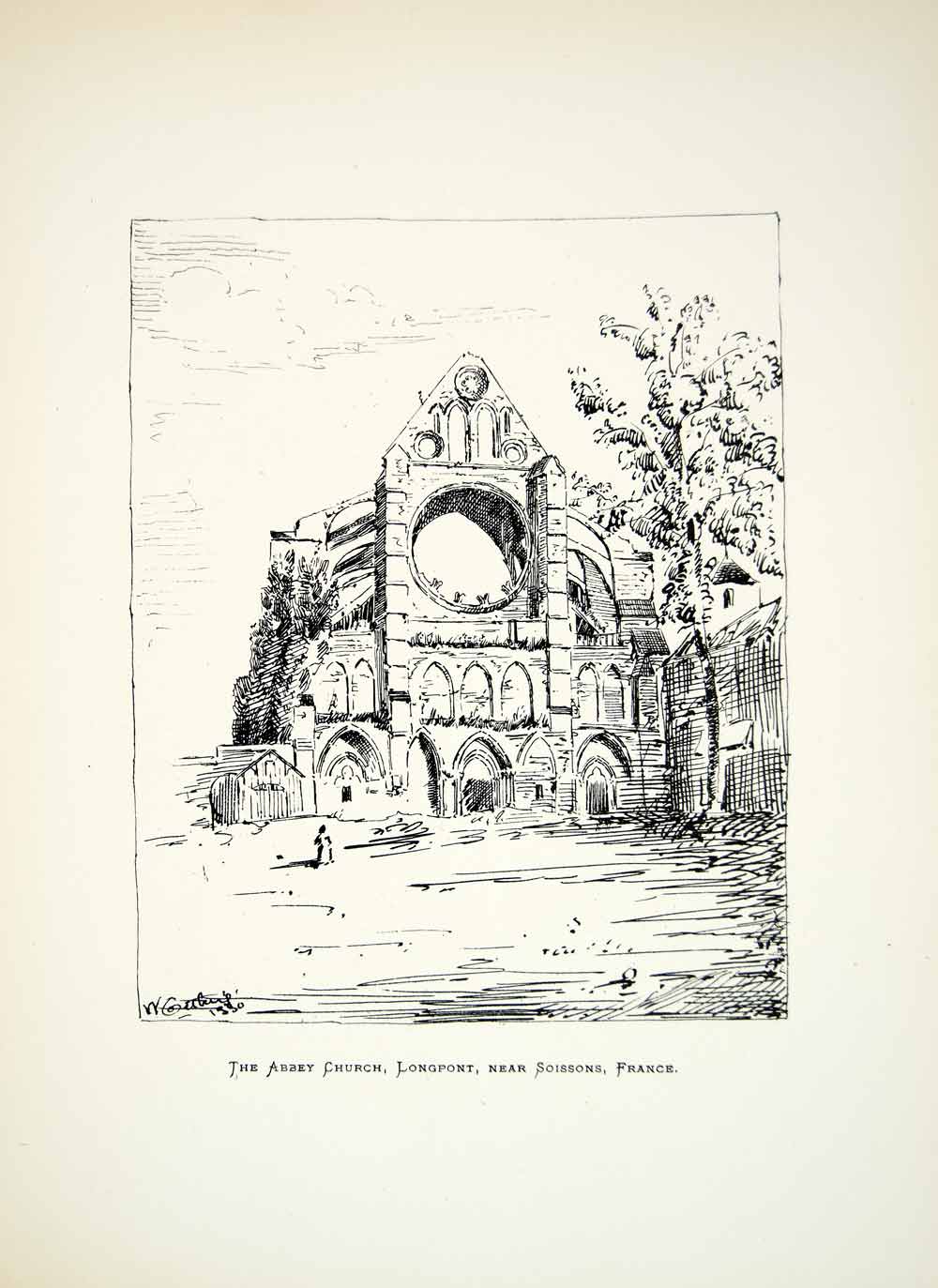 1880 Lithograph William Gething Art Abbey Church Longport France Europe ZZ17