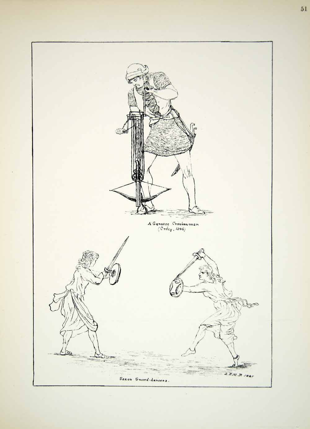 1880 Lithograph Leonora FM Preston Art Genoese Crossbow Saxon Sword Dancer ZZ17