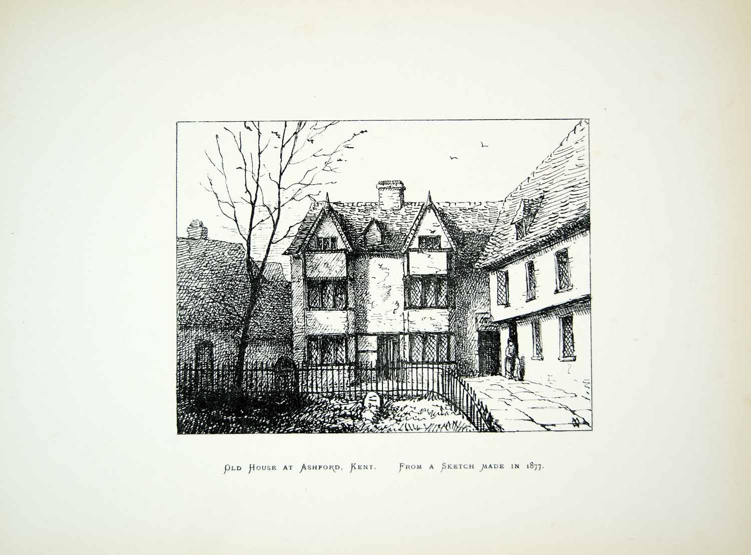 1881 Lithograph MA Walter Art Old House Ashford Kent England UK Cityscape ZZ18