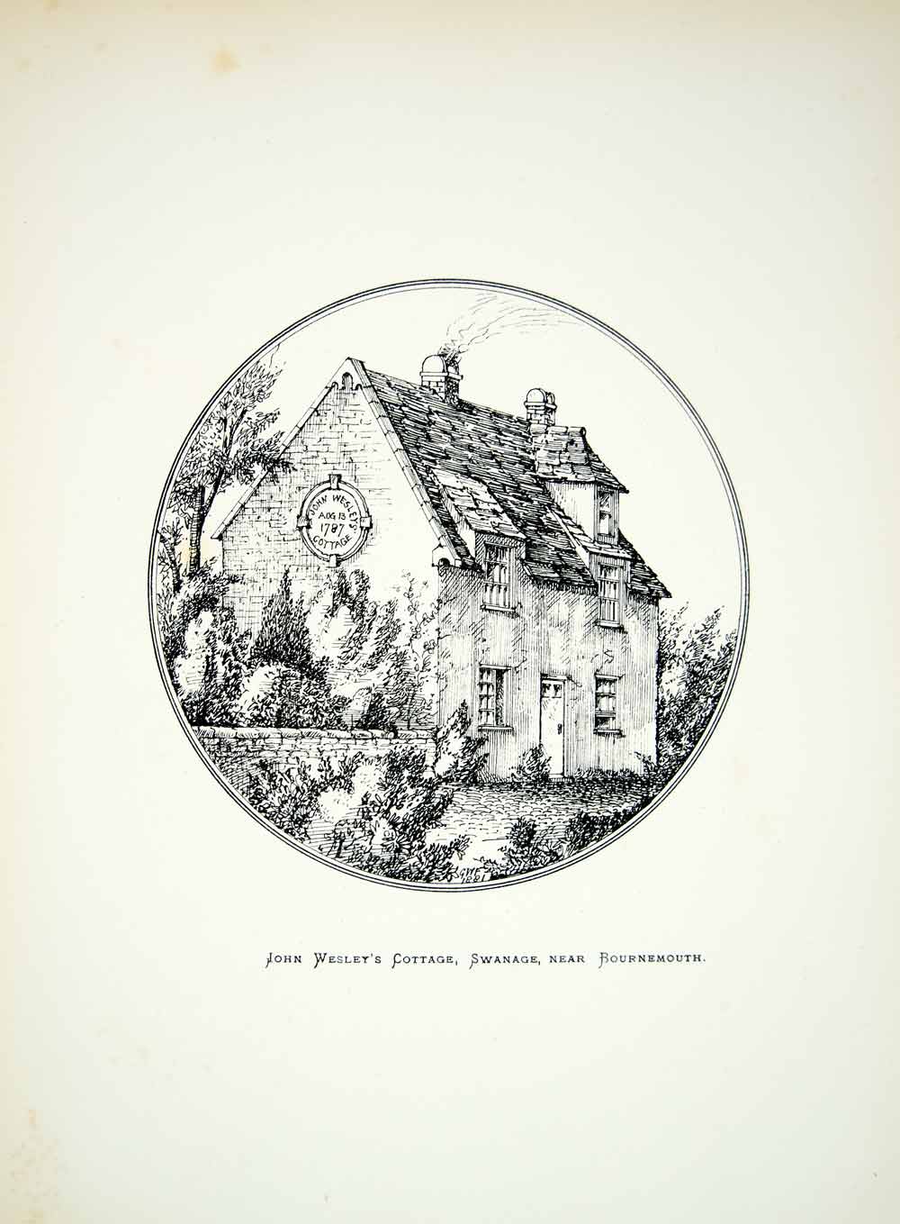 1881 Lithograph GW Fairbank Art John Wesley Cottage Swanage Dorset England ZZ18