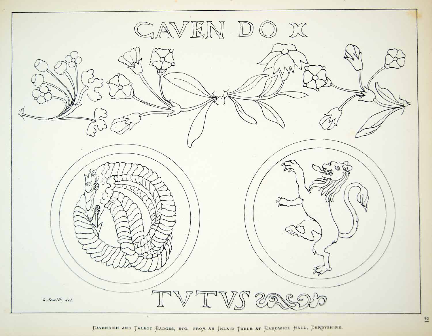 1881 Lithograph Llewellynn Jewitt Art Cavendish Talbot Badge Heraldry UK ZZ18