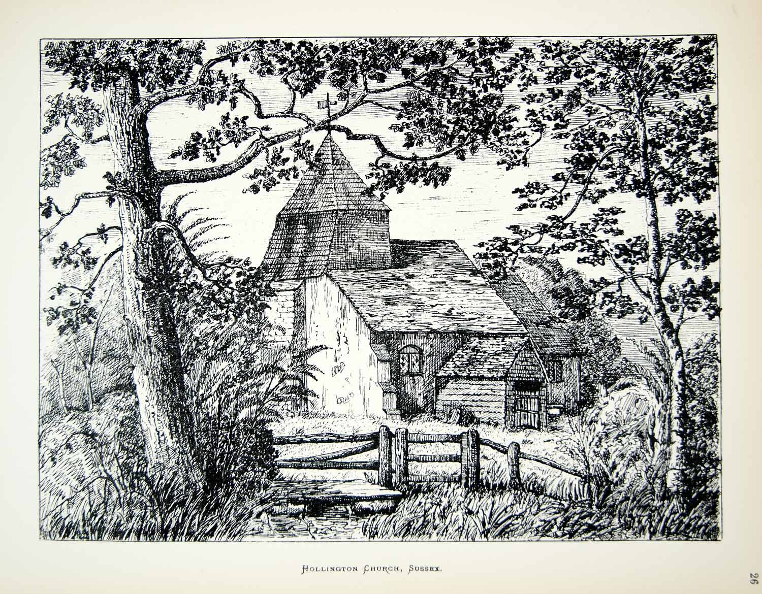 1881 Lithograph Annie Pattison Art Church St Leonard Hollington England UK ZZ18
