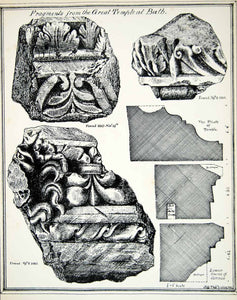 1881 Lithograph James T Irvine Art Ancient Roman Baths England Archaeology ZZ18