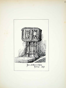 1881 Lithograph Annie Pattison Art Font St Clements Church Hastings England ZZ18