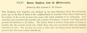 1881 Lithograph Leonora FM Preston Art Ancient Rome Amphora Archaeology Jar ZZ18