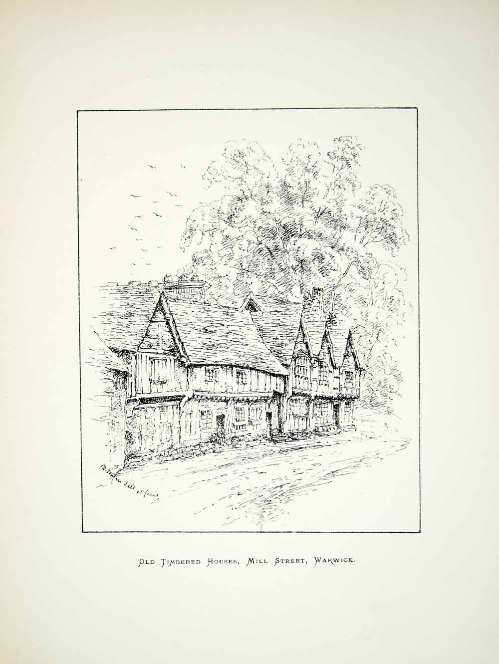 1881 Lithograph D Waters Art Timber House Mill Street Warwick England City ZZ18