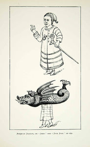1882 Lithograph Llewellynn Jewitt Art Norwich Snap Dragon Dick Fool Costume ZZ19