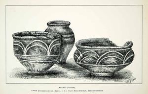 1882 Lithograph HE Strickland Art Ancient Pottery Archaeology Godmanchester ZZ19