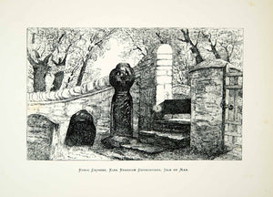 1882 Lithograph W Goate Art Scandinavian Cross Kirk Braddon Church Isle Man ZZ19