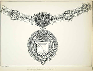 1882 Lithograph Llewellynn Jewitt Art Chain Badge Mayor Richmond Yorkshire ZZ19
