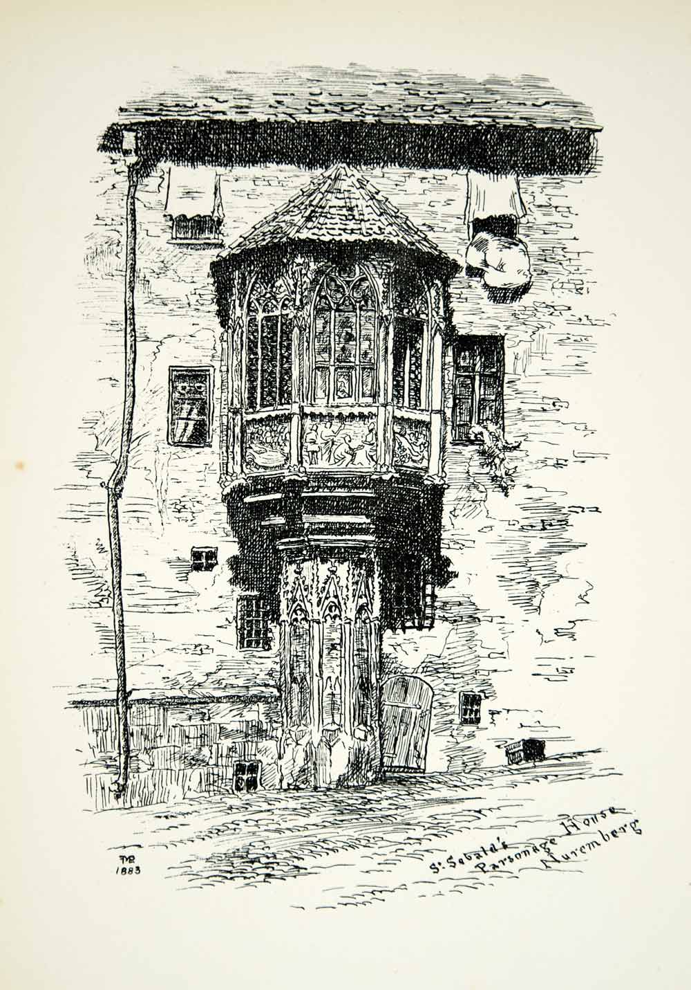 1882 Lithograph Leonora FM Preston Art Oriel Window St Sebald Architecture ZZ19