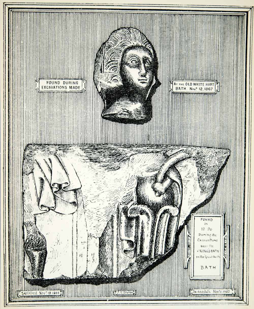 1882 Lithographs James T Irvine Art Cornice Stone Roman Baths Archaeology ZZ19