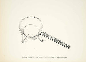 1882 Lithograph Hubert Smith Art Brass Skillet Archaeology England Cooking ZZ19