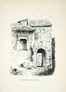 1882 Lithograph D Waters Art Puerta de Bisagra Toledo Spain Andalusian Gate ZZ19