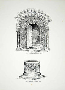 1856 Lithograph Helen Spode Art St John Baptist Armitage Church Doorway Font ZZ1