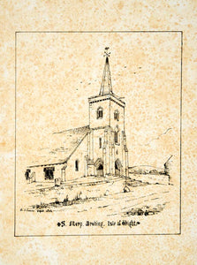 1856 Lithograph J Jones Art St Marys Church Brading Isle of Wight Medieval ZZ1
