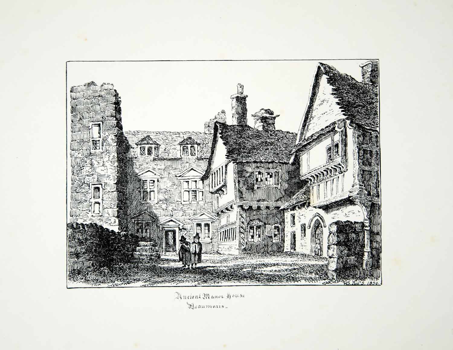 1856 Lithograph Helen Spode Art Baron Hill Manor House Beaumaris Anglesey ZZ1