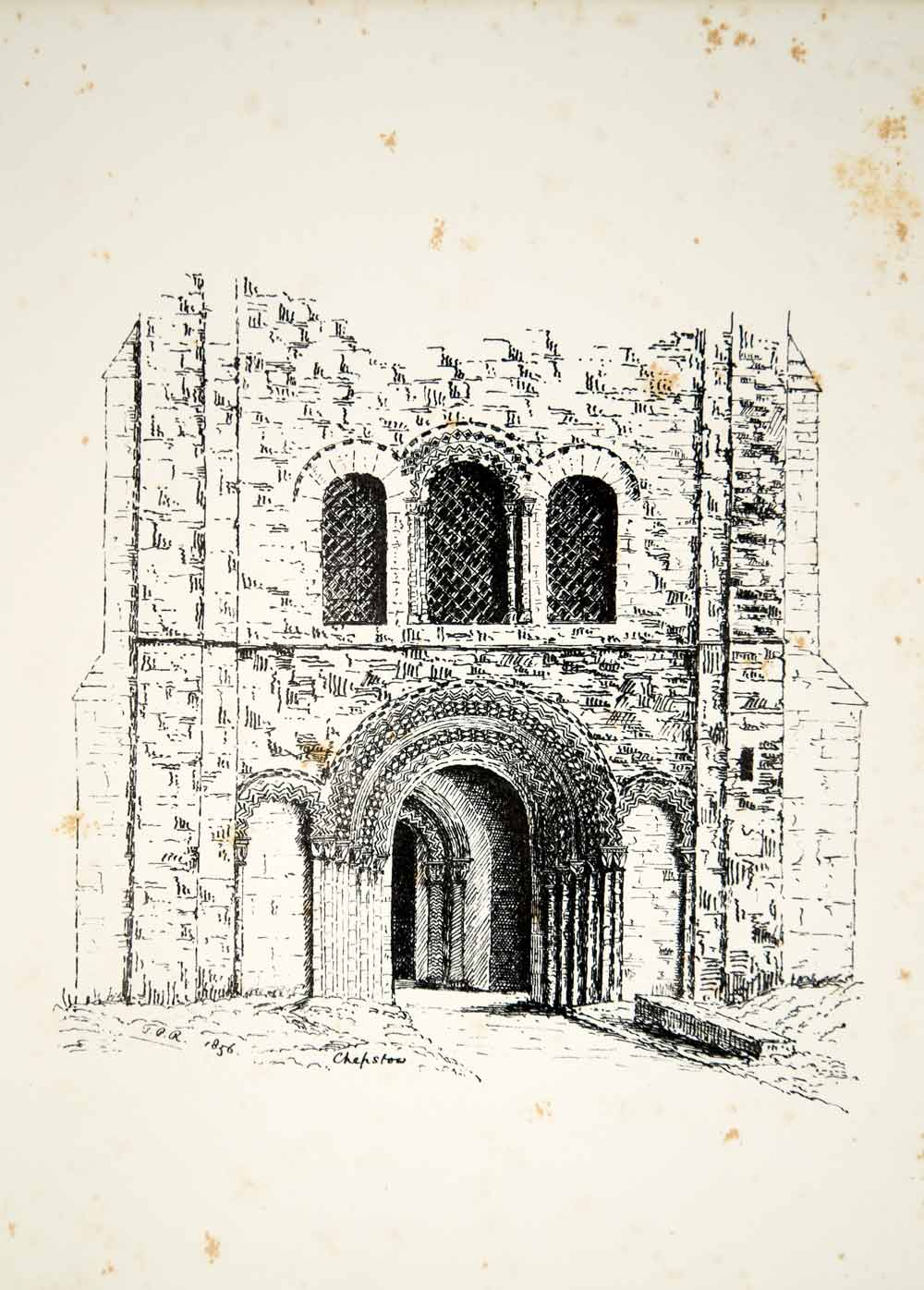 1856 Lithograph TP Rogers Art Norman Doorway St Marys Priory Church Chepstow ZZ1