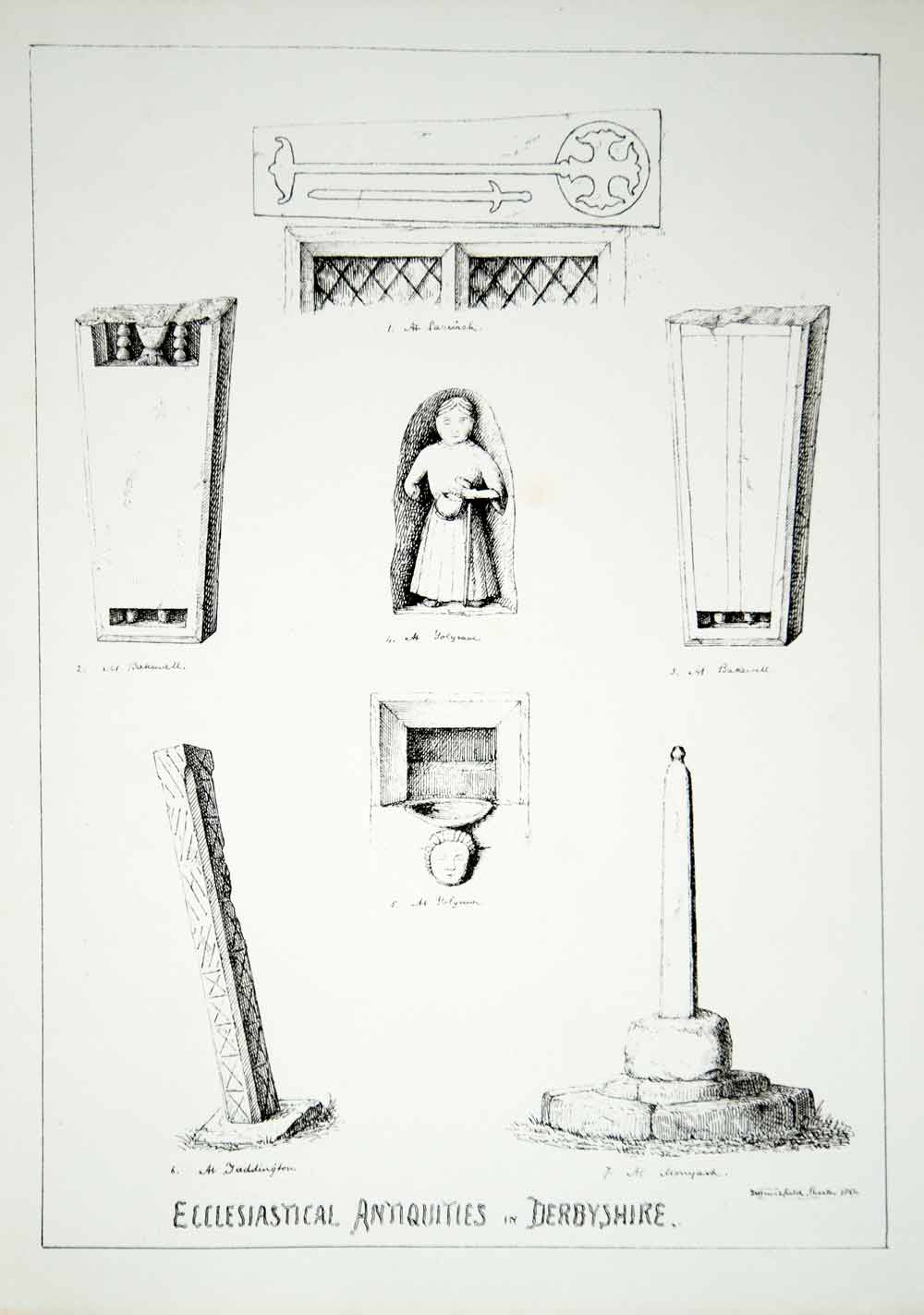 1856 Lithograph Brushfield Art Ecclesiastical Antiquities Religion Church  ZZ1