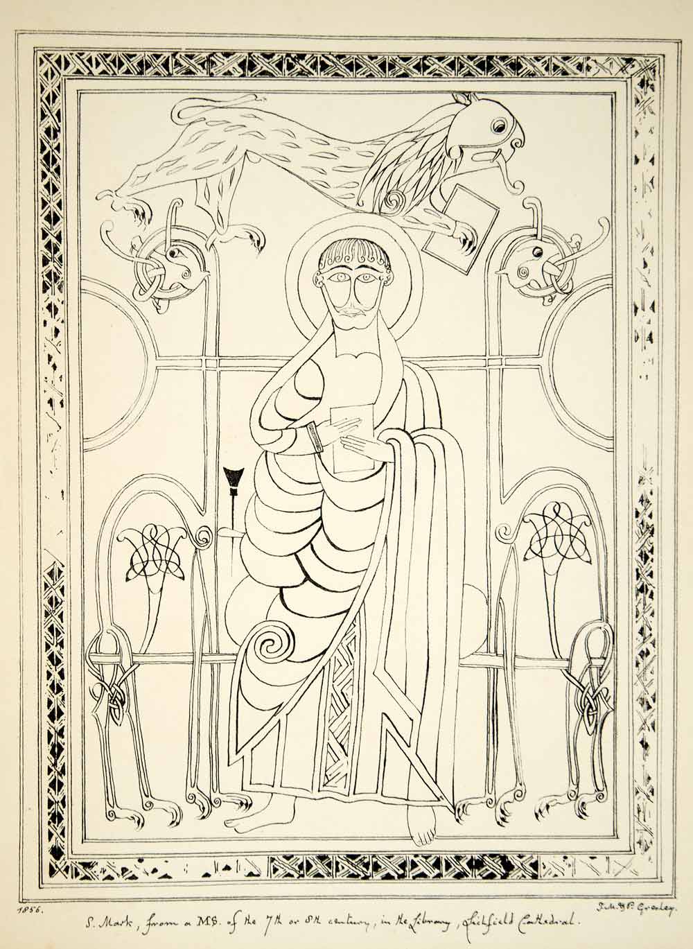 1856 Lithograph Saint Mark Manuscript Litchfield Cathedral England Gresley ZZ1