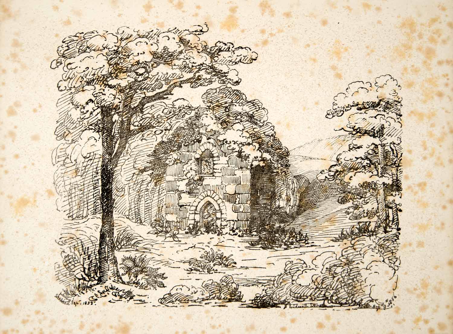 1856 Lithograph De Burgh Art Ruins Lidwell Chapel Haldon Hills Devonshire UK ZZ1