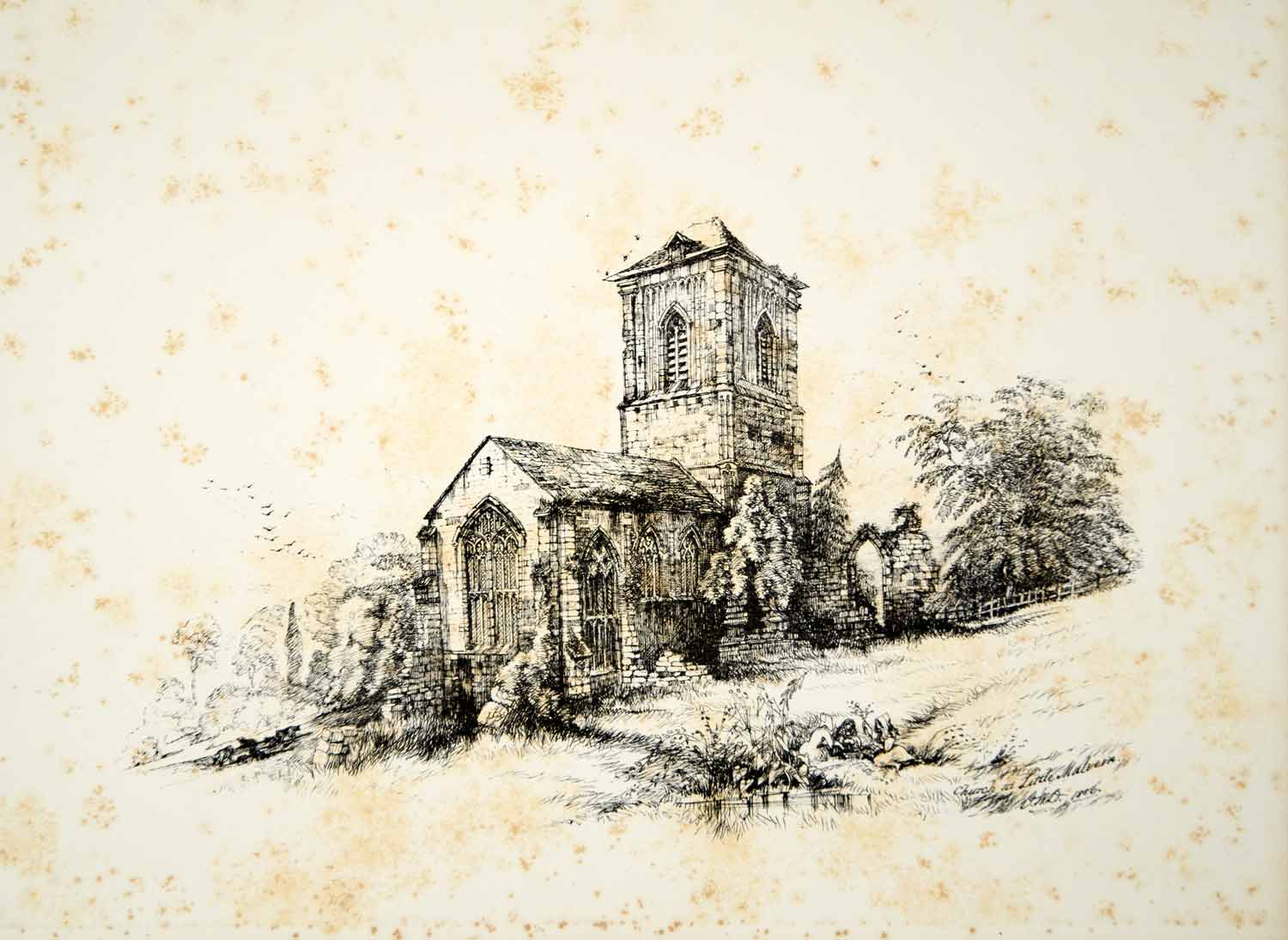 1856 Lithograph Art Little Malvern Priory Church Benedictine Monastery UK ZZ1