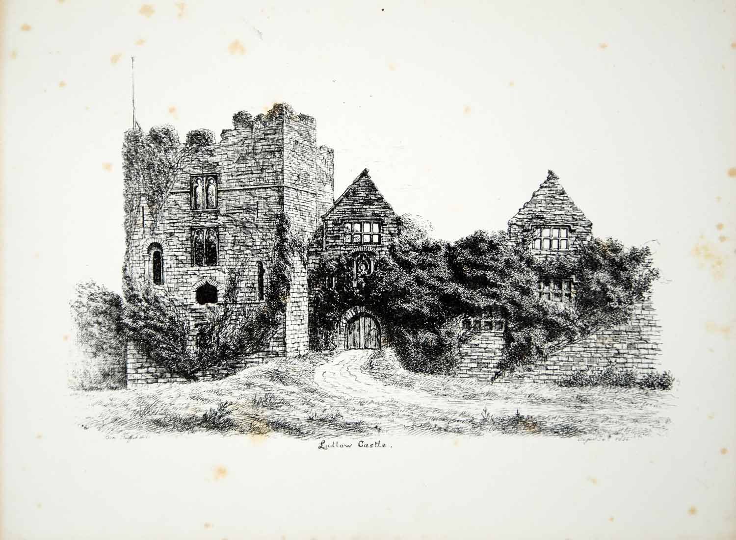 1856 Lithograph Benjamin Buffat Art Ludlow Castle Shropshire England Norman ZZ1