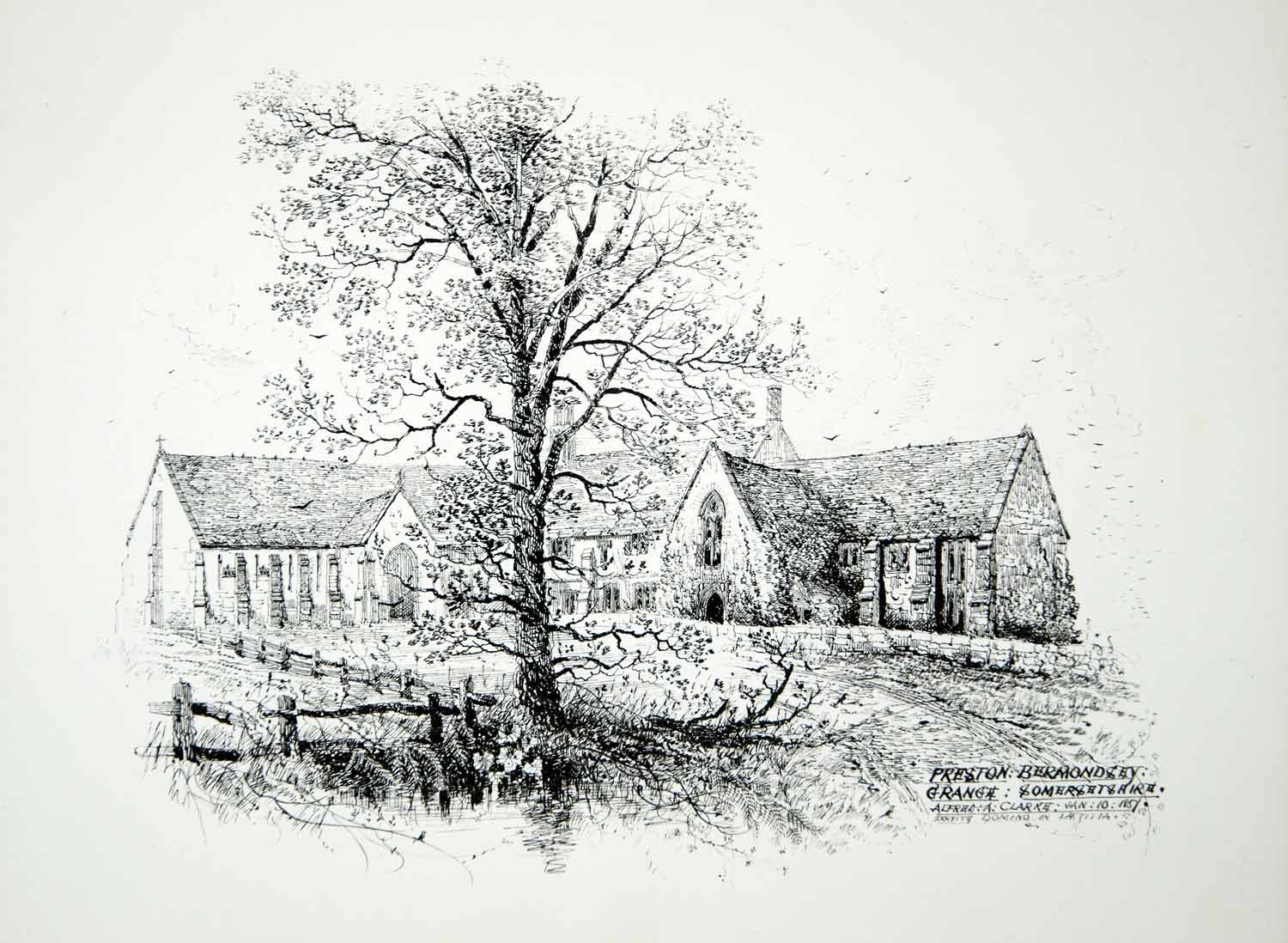 1856 Lithograph Alfred A Clarke Art Preston Bermondsey Grange Somersetshire ZZ1
