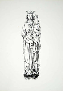 1856 Lithograph Sebastian Evans Art Madonna Christ Child Sculpture Medieval ZZ1