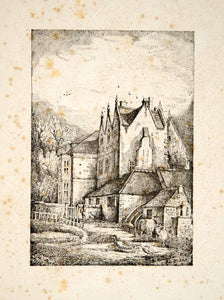 1856 Lithograph AM Reid Art Whittington Court Manor House Gloucestershire UK ZZ1