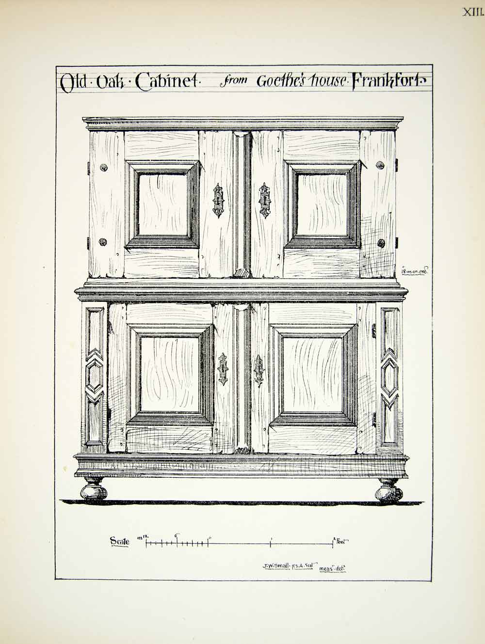 1883 Lithograph John W Small Art Oak Cabinet Furniture Goethe House Germany ZZ20