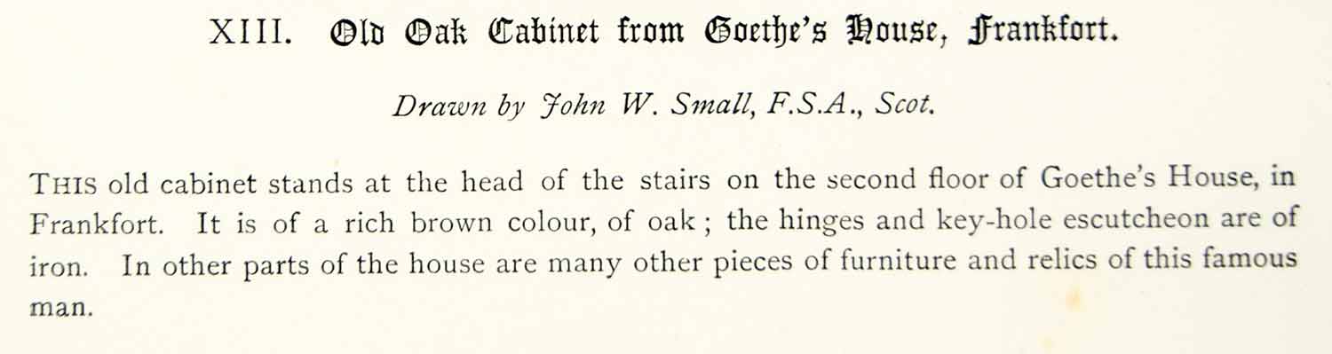 1883 Lithograph John W Small Art Oak Cabinet Furniture Goethe House Germany ZZ20