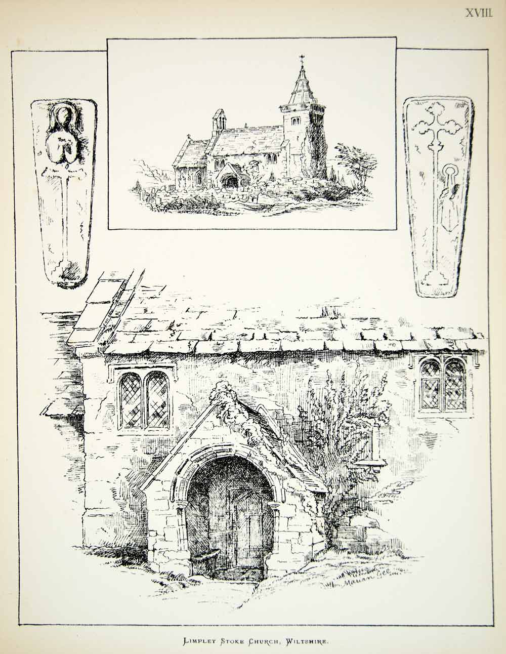 1883 Lithograph Marian Gee Art Church S Mary Limpley Stoke England Religion ZZ20