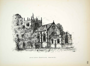 1883 Lithograph Thomas F Tickner Art Church St Mary Virgin Astley England ZZ20