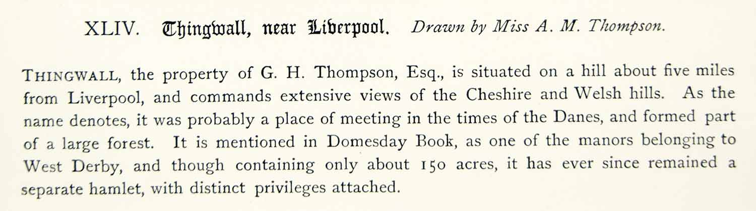 1883 Lithograph AM Thompson Art Thingwall Hall Estate Manor House England ZZ20