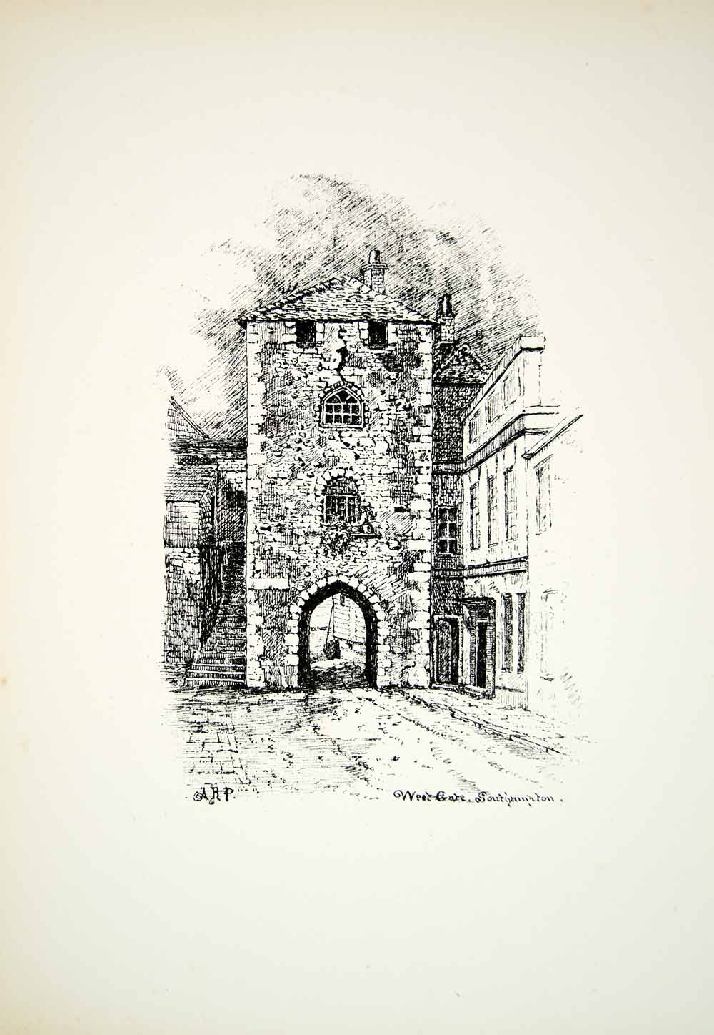 1883 Lithograph Annie Pattison Art West Gate Southampton England Cityscape ZZ20