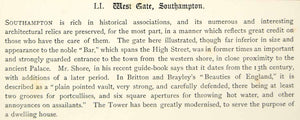 1883 Lithograph Annie Pattison Art West Gate Southampton England Cityscape ZZ20