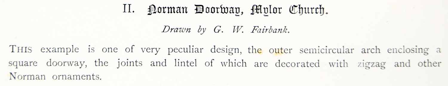 1886 Lithograph GW Fairbank Norman Door Church Melor Mylor Cornwall England ZZ21