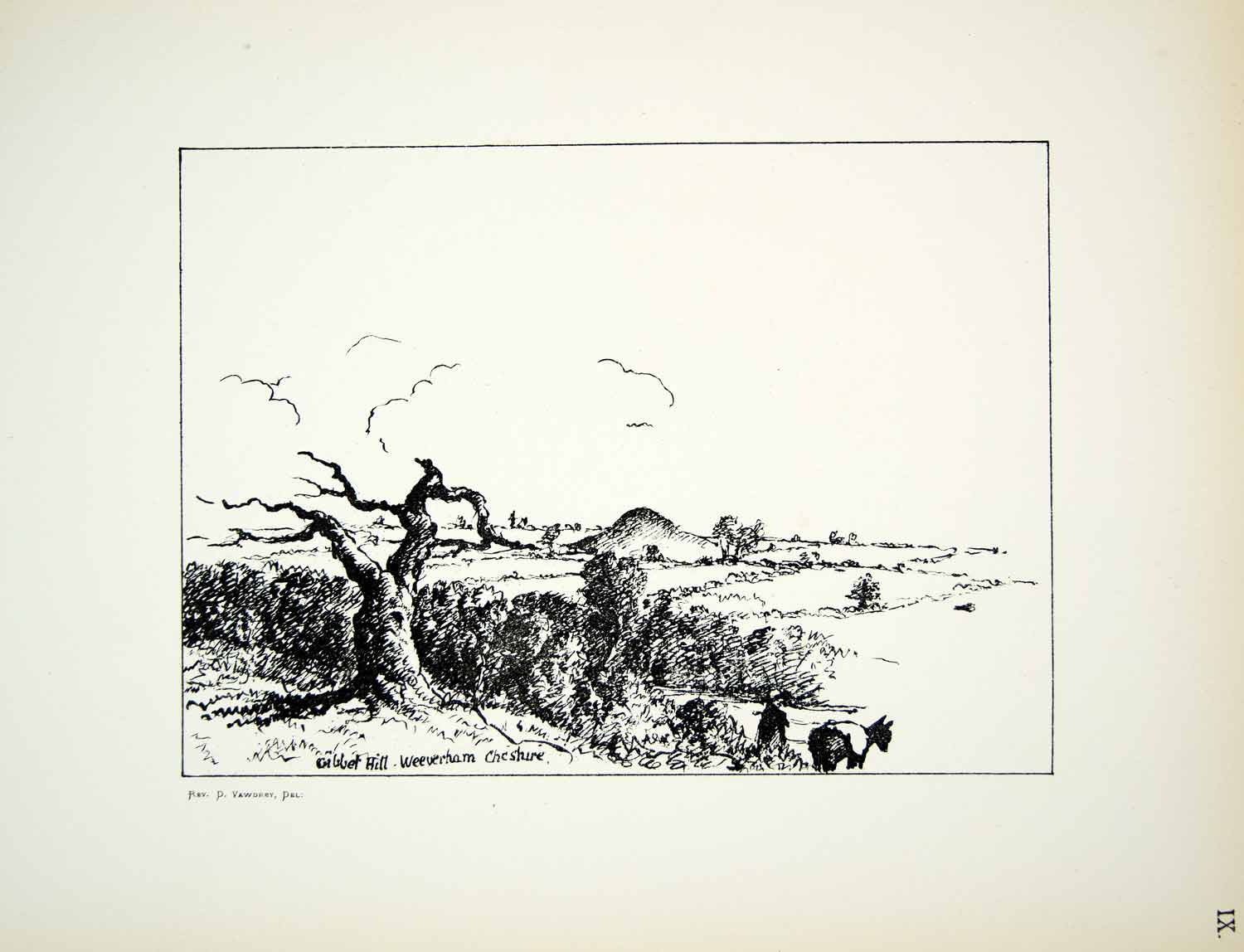 1886 Lithograph Daniel Vawdrey Art Gibbet Hill Weaverham England Landscape ZZ21