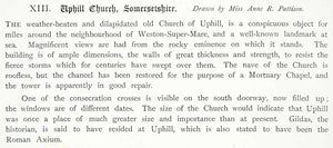 1886 Lithograph Annie Pattison Art Old Church St Nicholas Uphill England ZZ21