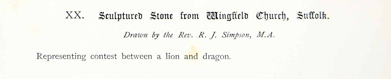 1886 Lithograph Simpson Art Lion Dragon Sculpture Andrews Church Wingfield ZZ21
