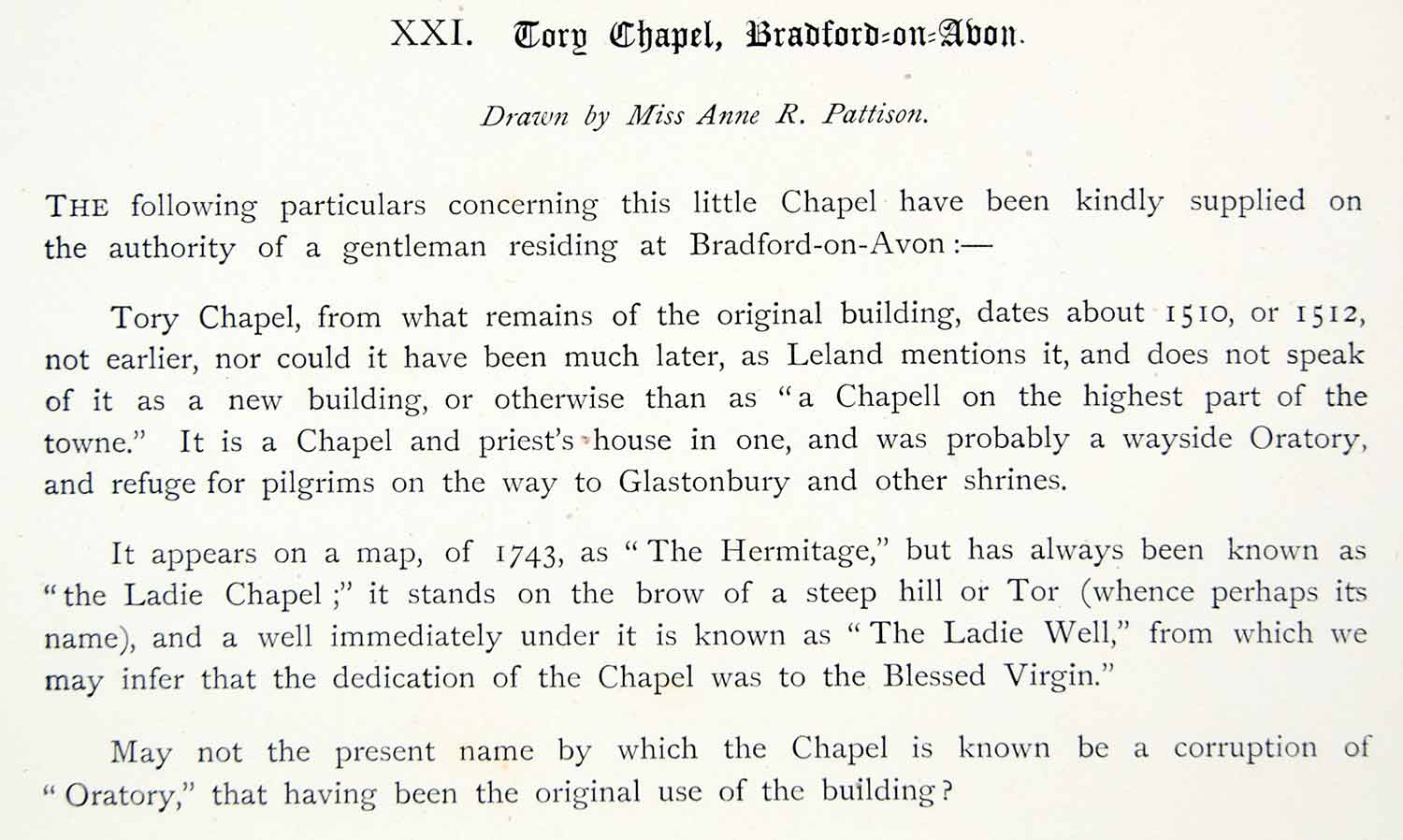 1886 Lithograph Annie Pattison Art Chapel St Mary Tory Bradford-on-Avon UK ZZ21
