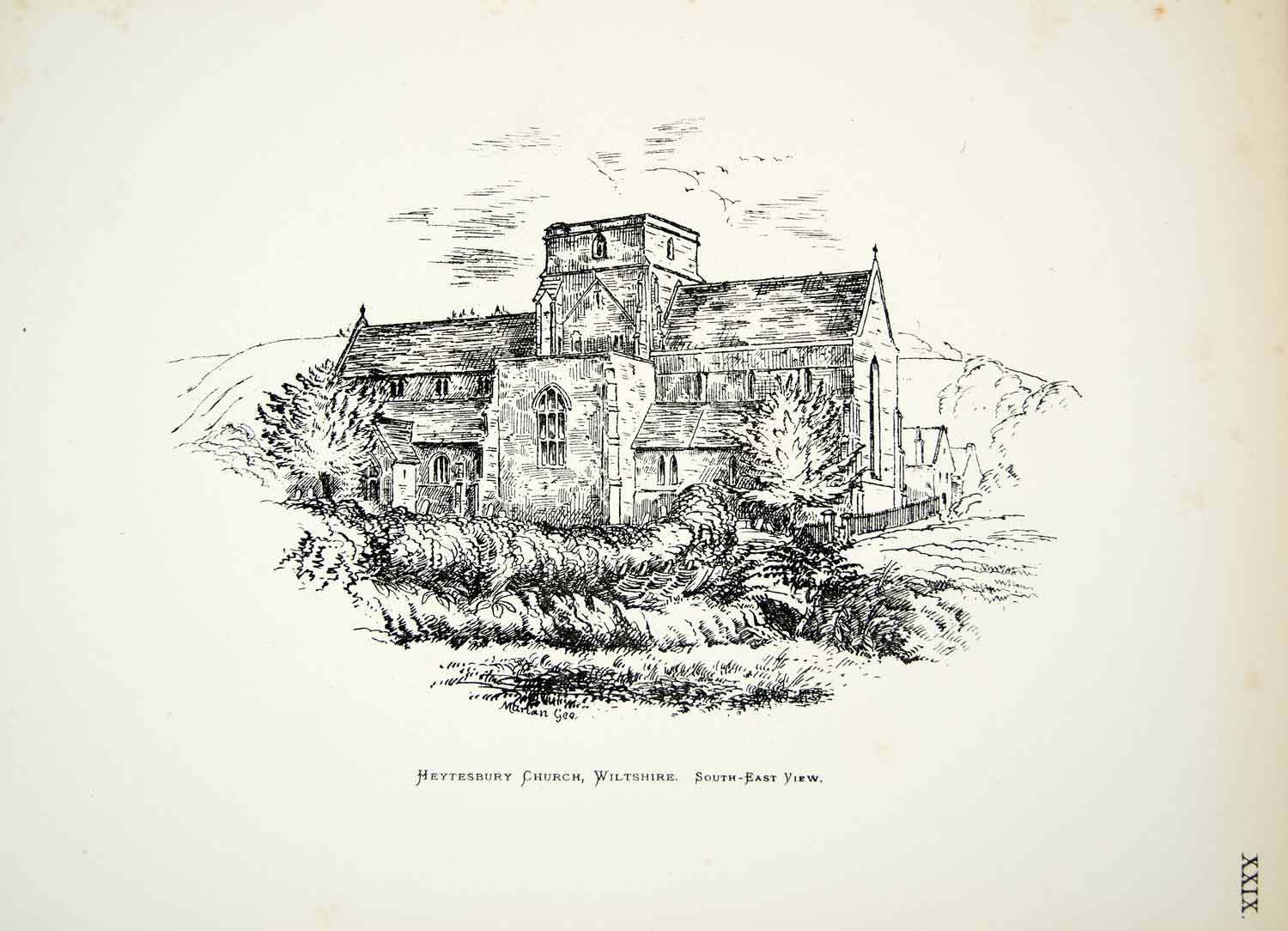 1886 Lithograph Marian Gee Art Church St Peter Paul Heytesbury England UK ZZ21