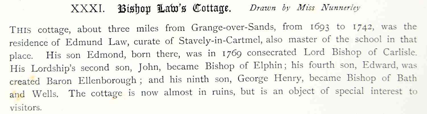 1886 Lithograph Nunnerley Art Edmund Law Cottage House Grange-over-Sands UK ZZ21